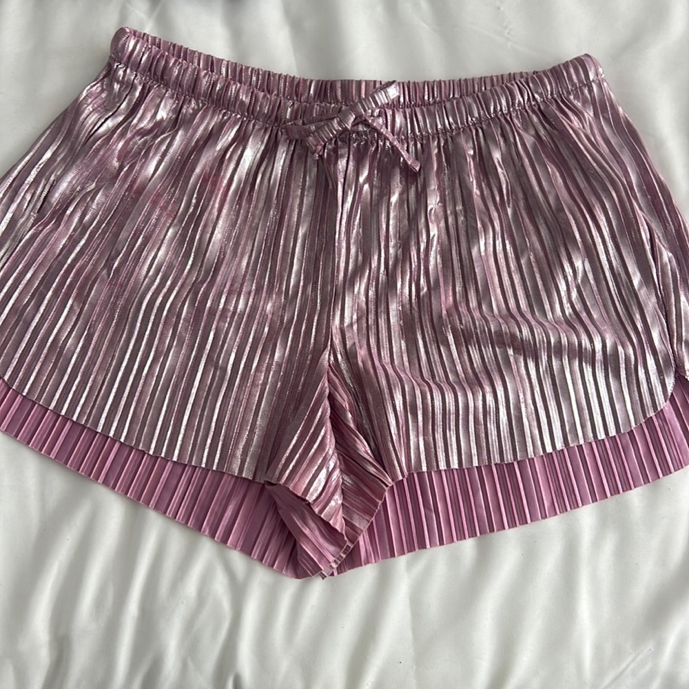 Shiny Pink Pleated Pajama Shorts